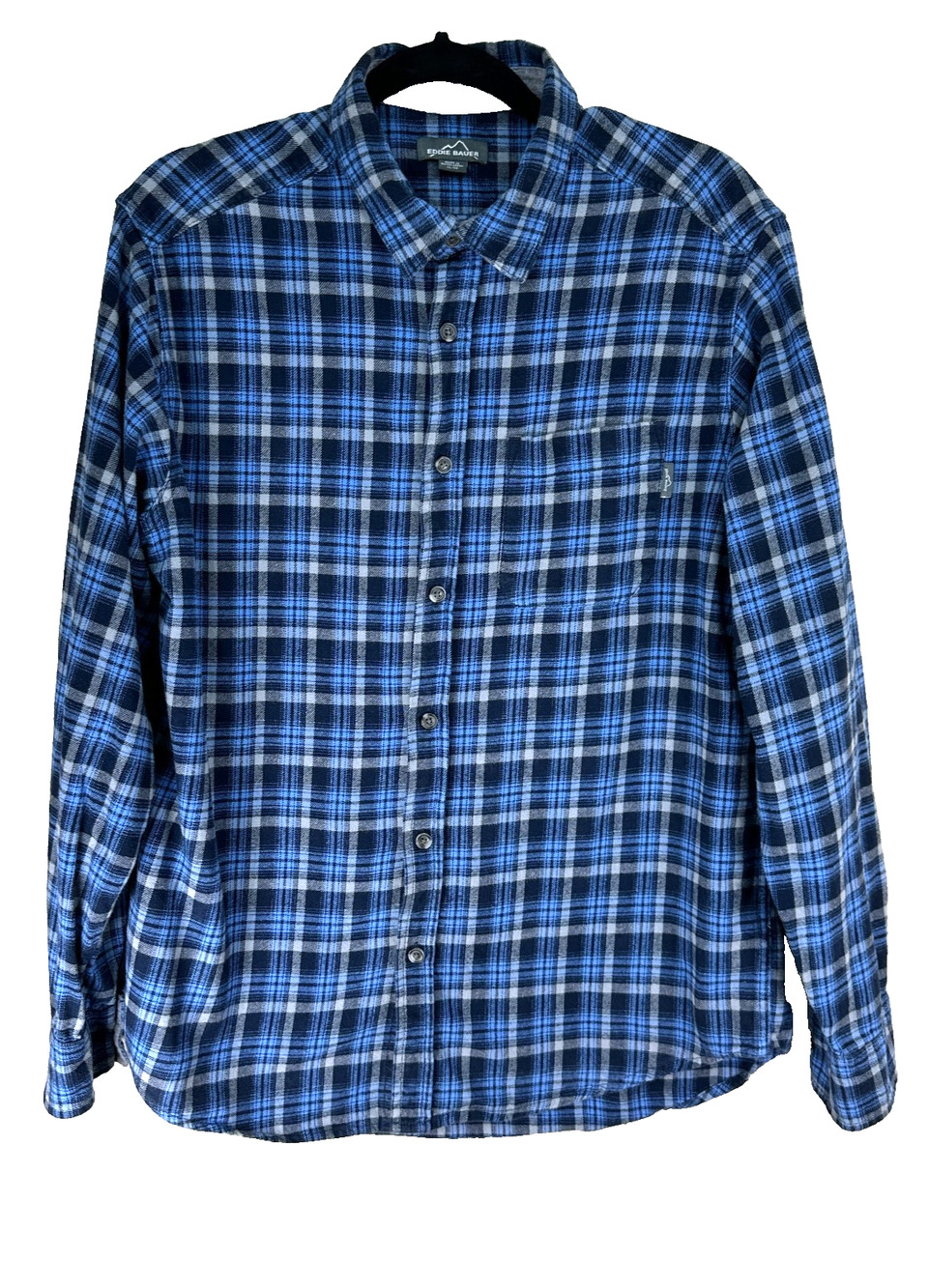 Eddie Bauer Shirt Mens Sz XL Blue Gray Flannel Plaid Button Up Cotton